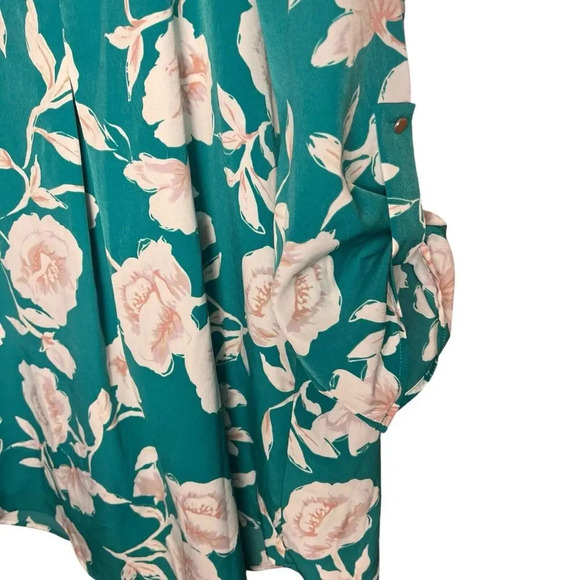 Verse Maternity Women’s Blouse Green Floral V Neck Roll Tab Sleeve Size L - Picture 5 of 11